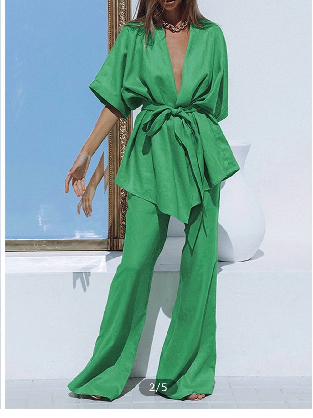 NWT Commense Green 2 piece linen pant set XS